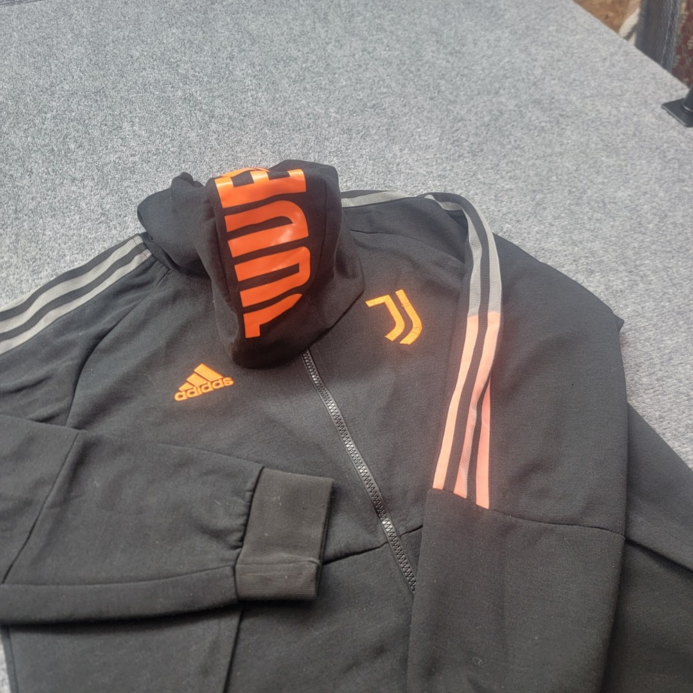 Adidas Juventus FC Full Zip Hoodie Black Orange Soccer Jacket Mens Medium